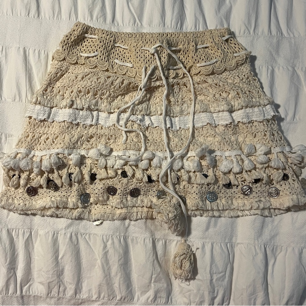 Cream knit mini skirt